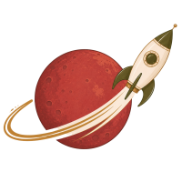 Planeta e foguete da Papéis de Marte
